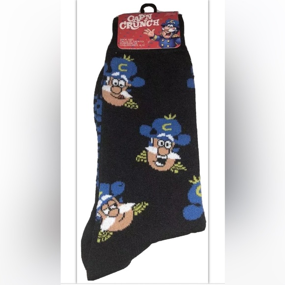 Cap’n Crunch Crew Socks 1 Pair Men's 6-12 Black Blue w Logo Cereal Berries NEW - Picture 9 of 9